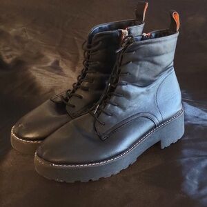 Frrnch Connection Black Leather Boots Size 11 Grace Combat Boots